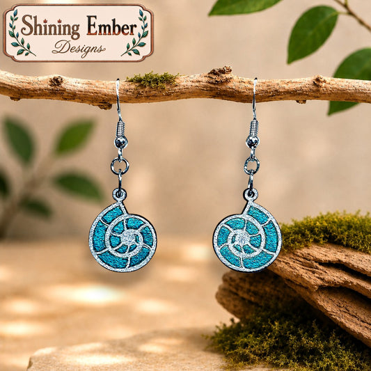 Nautilus-Inspired Hand-Painted Wood Earrings