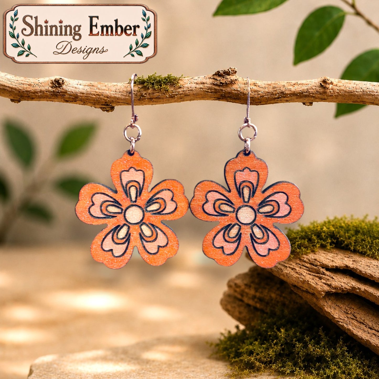 Floral Hand-Painted Wood Earrings