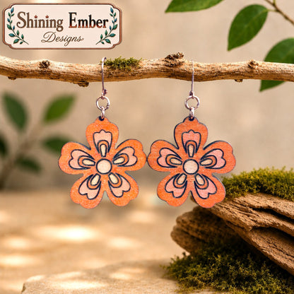 Floral Hand-Painted Wood Earrings