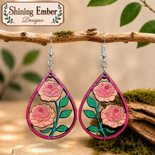 Floral Hand-Painted Wood Earrings