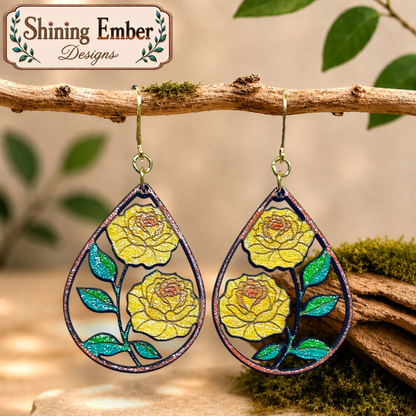 Floral Hand-Painted Wood Earrings