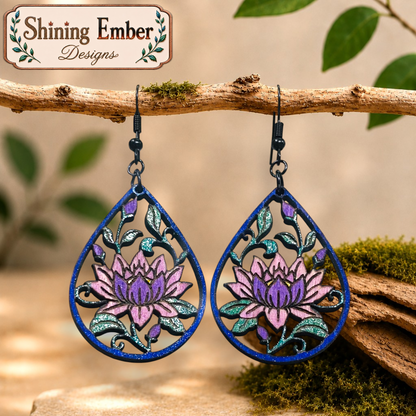 Blooming Teardrop Hand-Painted Wood Earrings