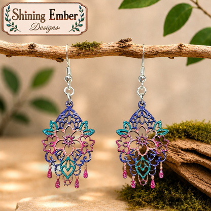 Floral Hand-Painted Wood Earrings