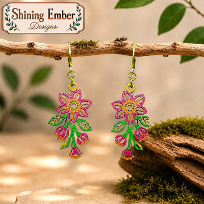 Floral Hand-Painted Wood Earrings