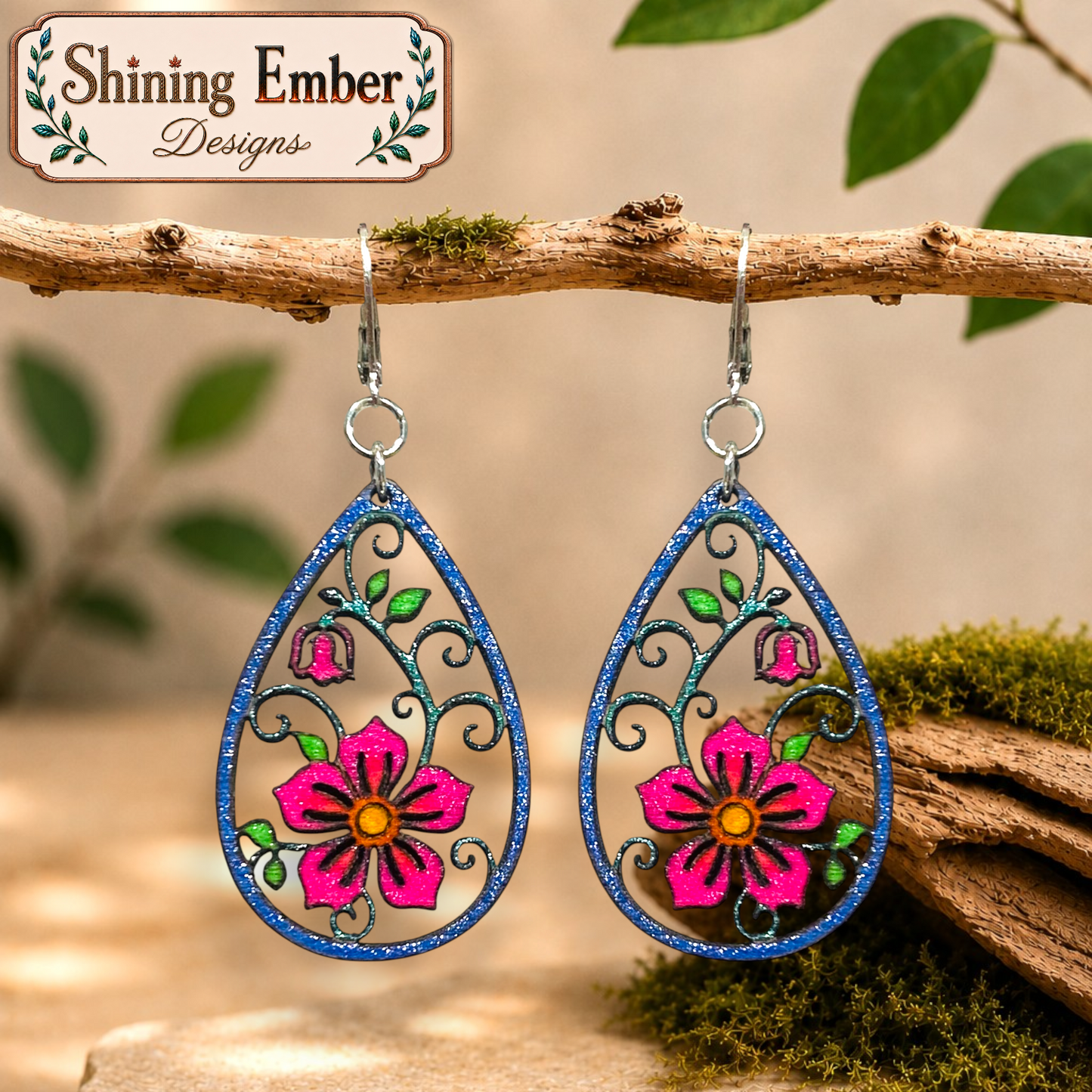 Blooming Teardrop Hand-Painted Wood Earrings
