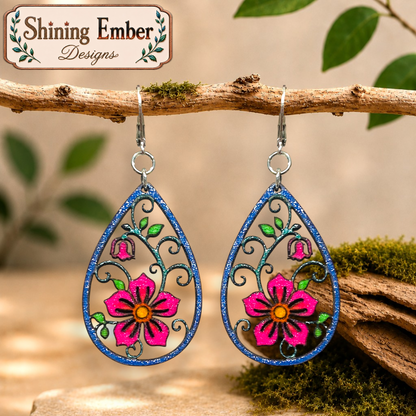 Blooming Teardrop Hand-Painted Wood Earrings