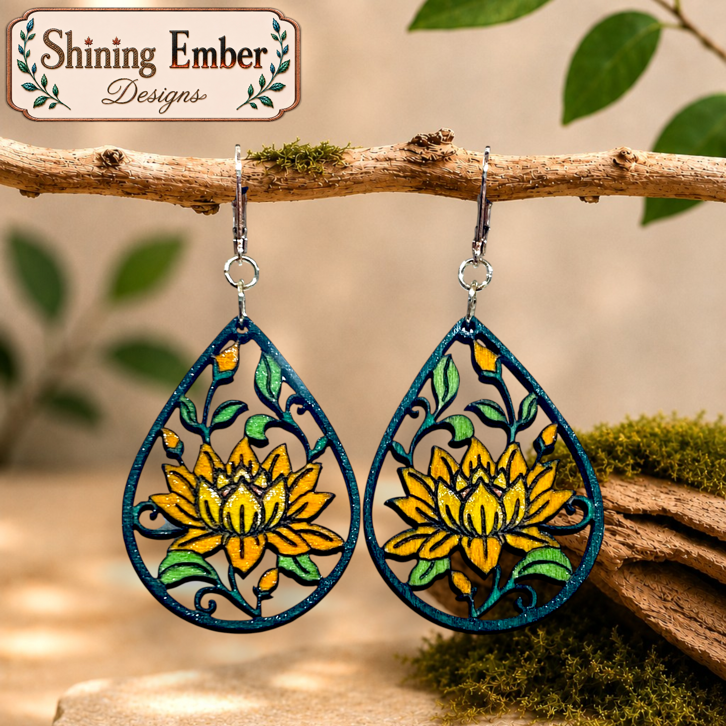 Floral Hand-Painted Wood Earrings