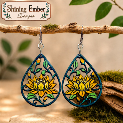 Floral Hand-Painted Wood Earrings