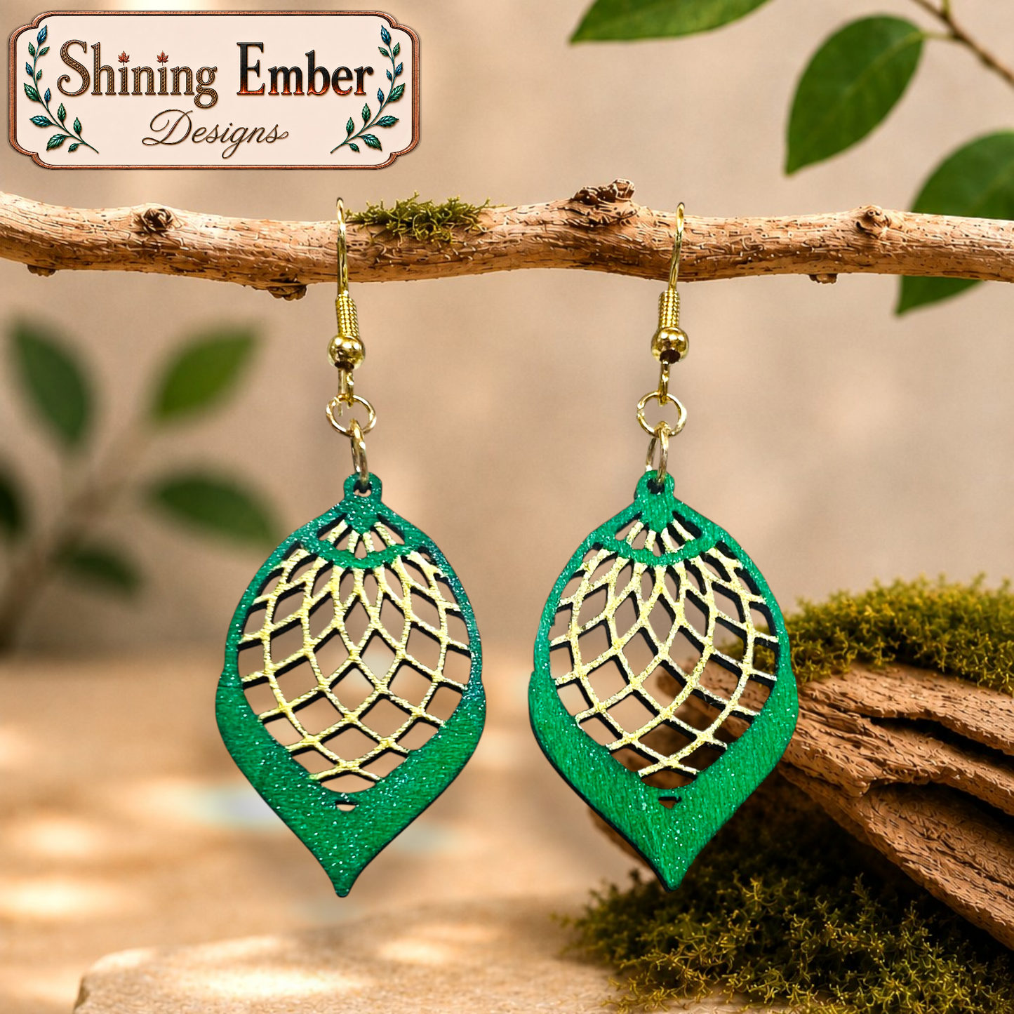 Lantern Hand-Painted Wood Earrings