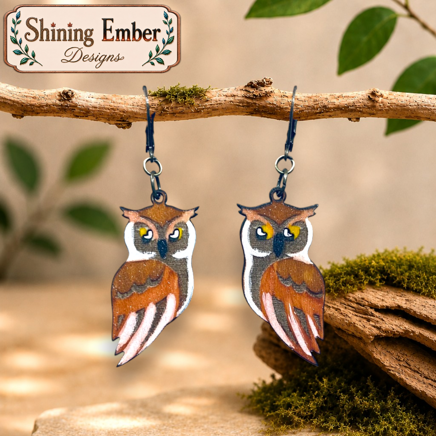 Woodland and Wildlife Hand-Painted Wood Earrings