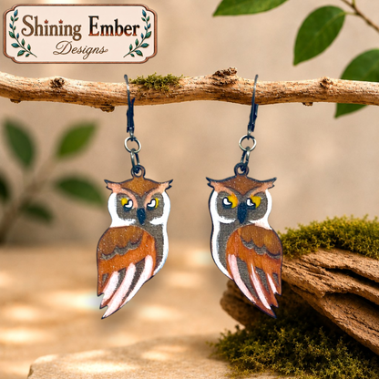 Woodland and Wildlife Hand-Painted Wood Earrings