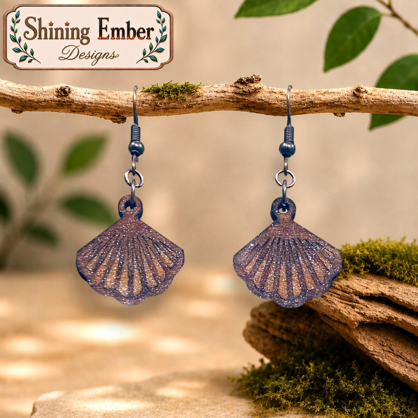 Shell Hand-Painted Wood Earrings