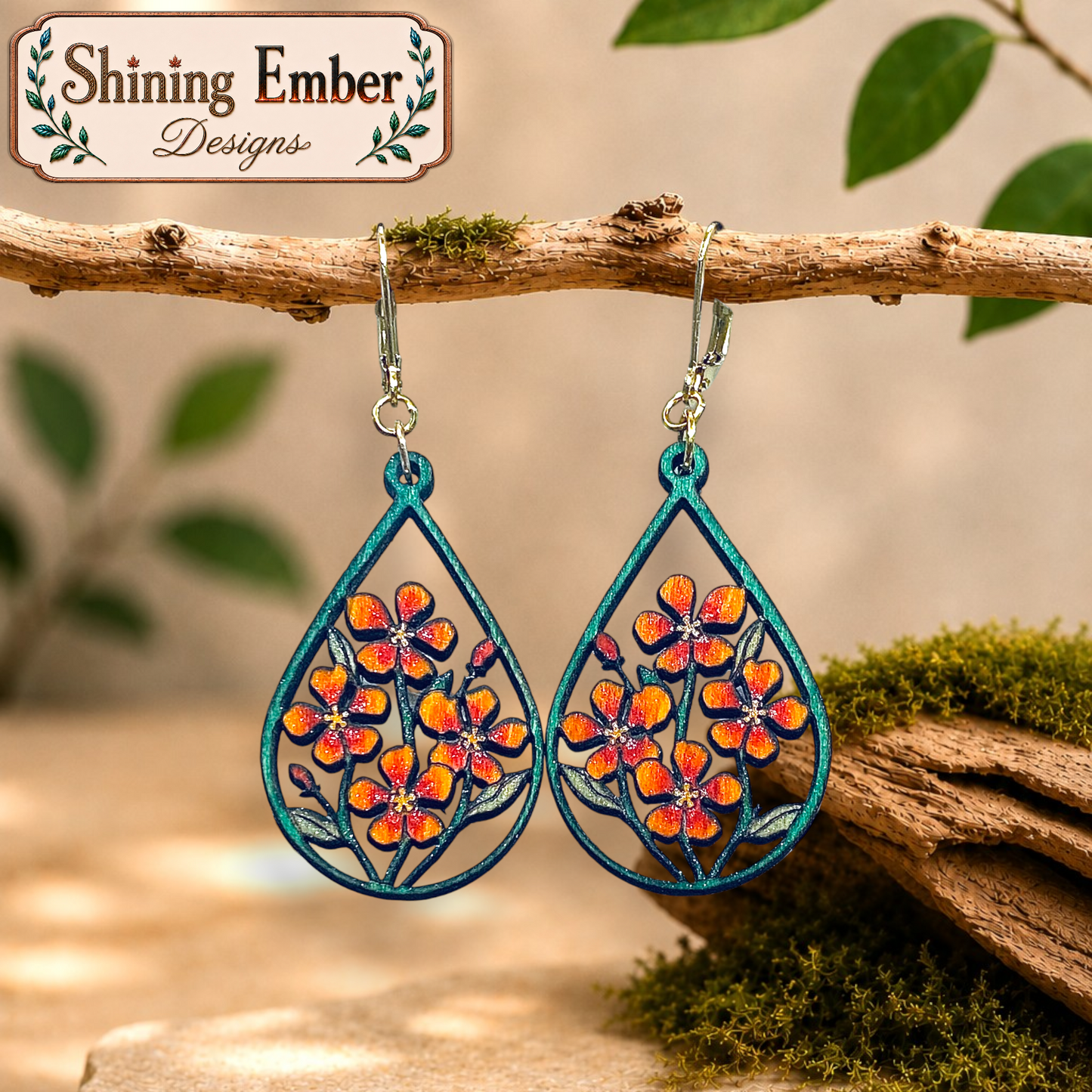 Blooming Teardrop Hand-Painted Wood Earrings