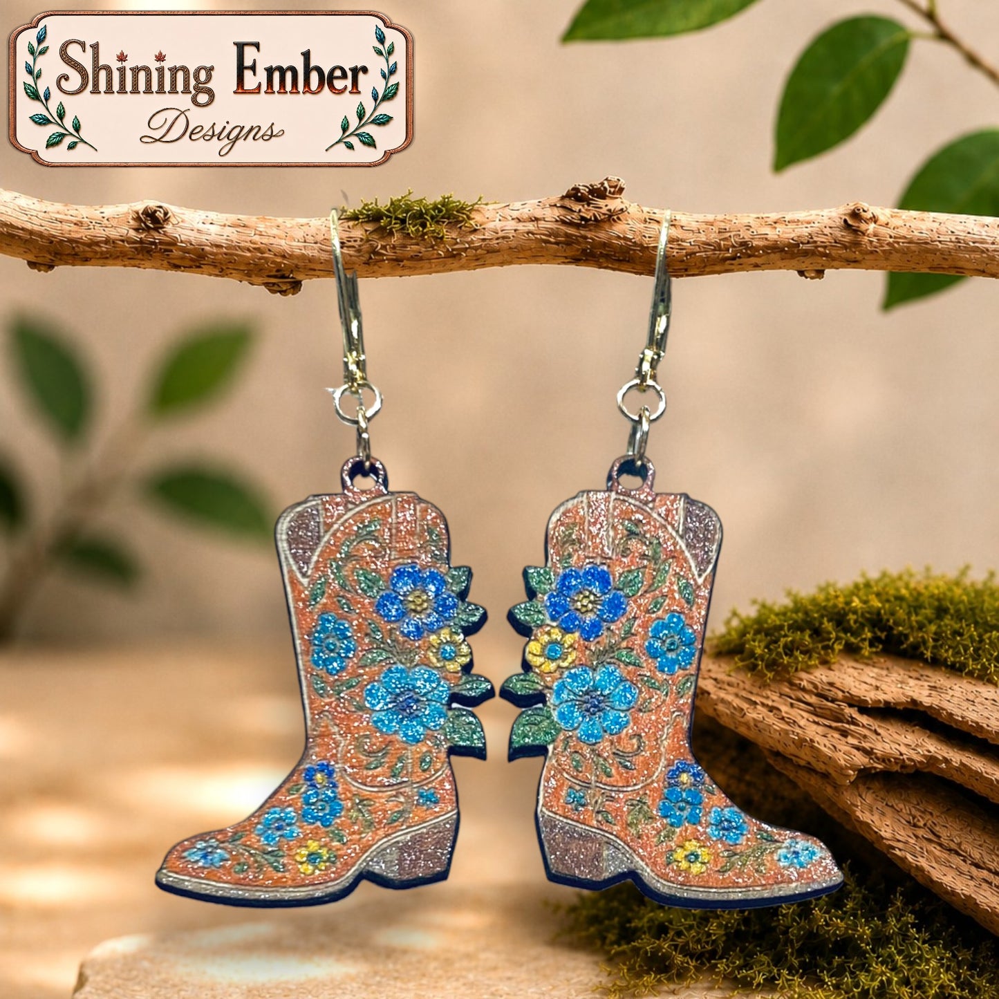 Cowboy Boots Hand-Painted Wood Earrings