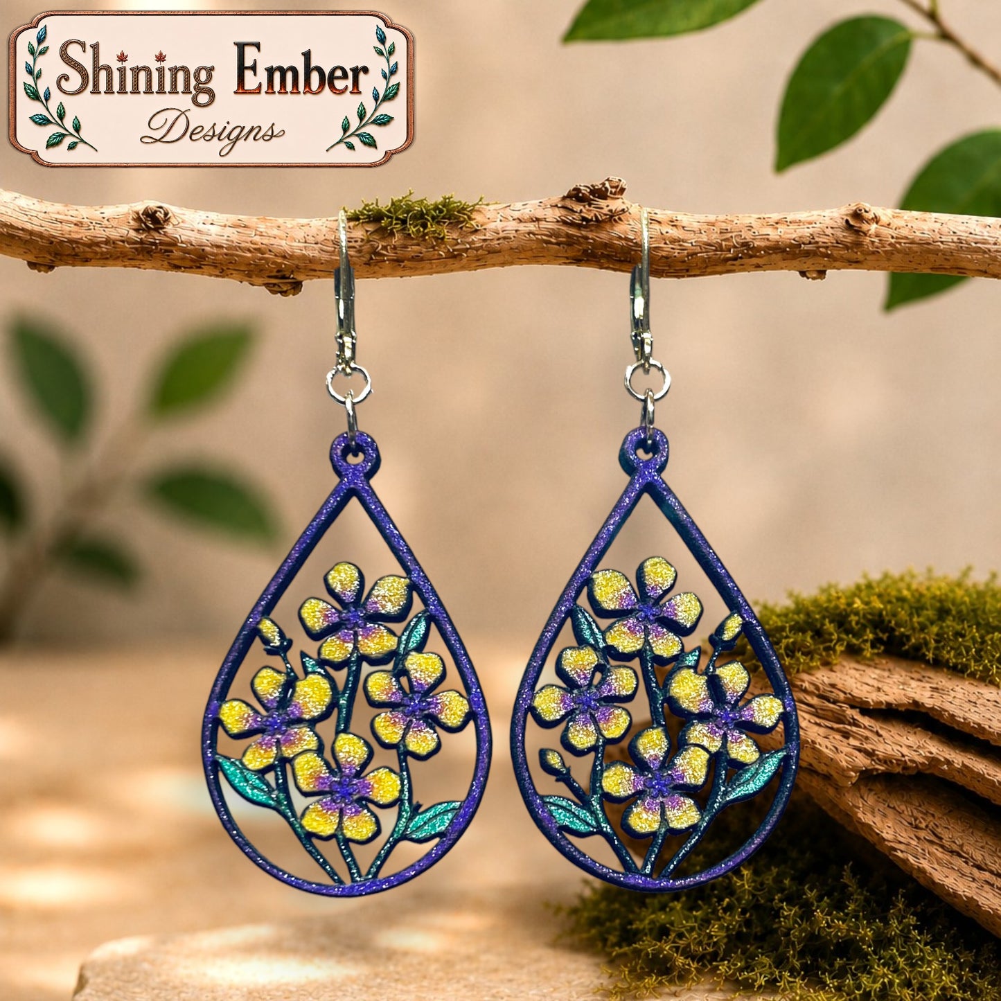 Blooming Teardrop Hand-Painted Wood Earrings