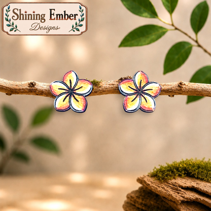Plumeria Hand-Painted Wood Earrings