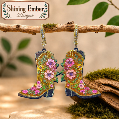 Cowboy Boots Hand-Painted Wood Earrings