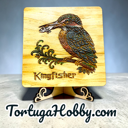 Feathered Friends Engraved and Hand-Painted Wood Bird Coasters