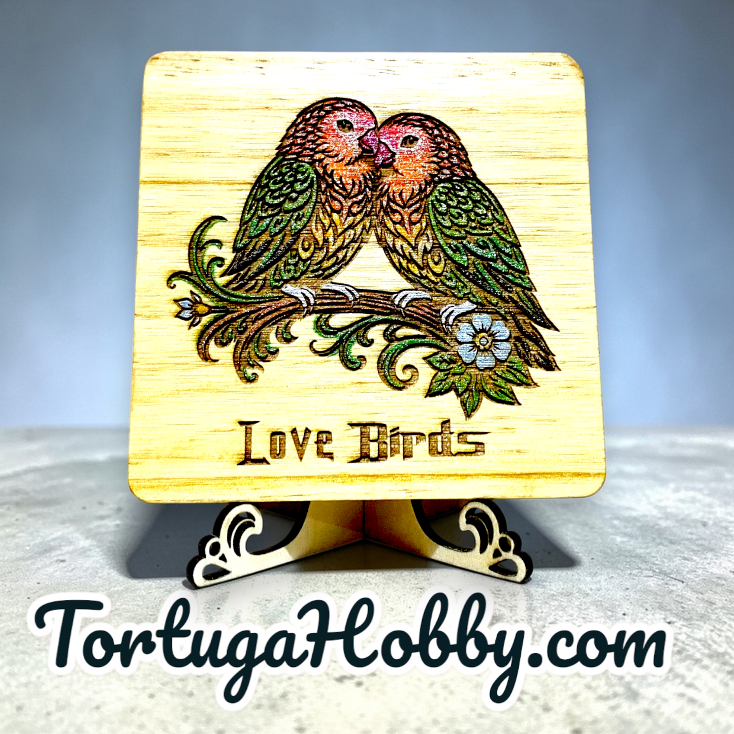 Feathered Friends Engraved and Hand-Painted Wood Bird Coasters