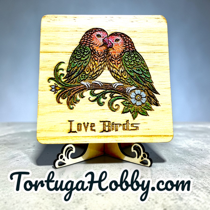 Feathered Friends Engraved and Hand-Painted Wood Bird Coasters