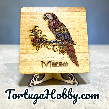 Feathered Friends Engraved and Hand-Painted Wood Bird Coasters