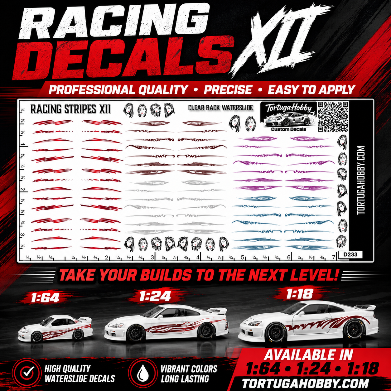 Racing Stripes XII - Clear Waterslide - Various Scale Decals