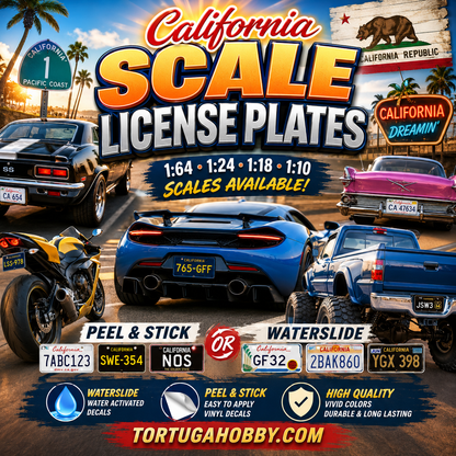 California - 1:18, 1:24, 1:64 & 1:10 Scale License Plates for Diecast or Models (Copy)