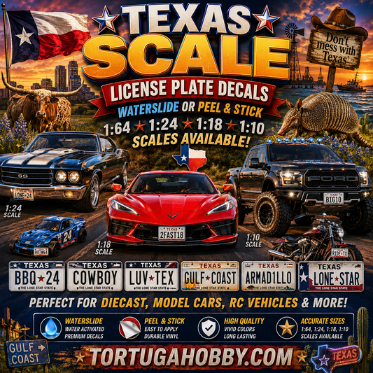Texas - 1:18, 1:24, 1:64 & 1:10 Scale License Plates for Diecast or Models