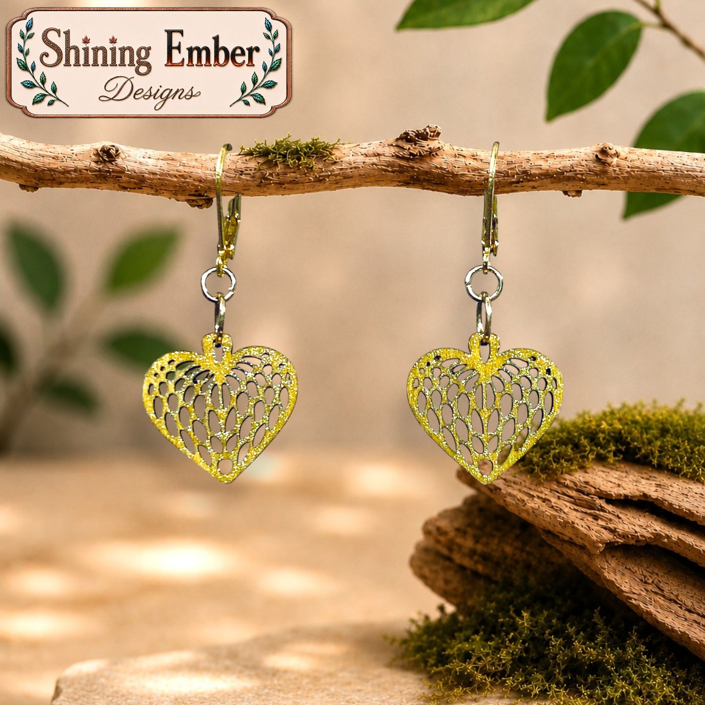 Lace Heart Hand-Painted Wood Earrings