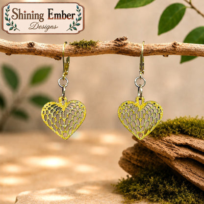 Lace Heart Hand-Painted Wood Earrings