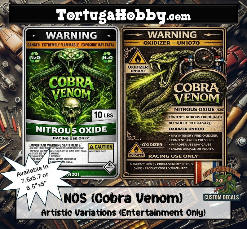 Cobra Venom NOS Bottle Nitrous Oxide Racing Label Decals Stickers