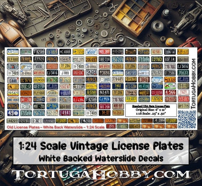 Old Fashion Vintage License Plates - 1:64, 1:24 or 1:18 Scale Waterslide or Peel & Stick