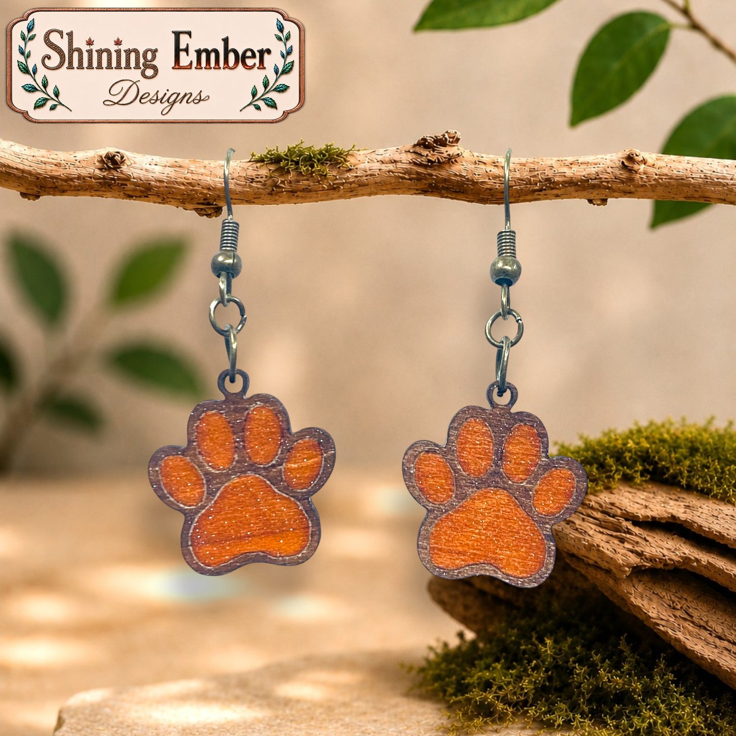 Paw Print Hand-Painted Wood Earrings