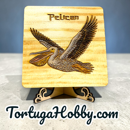 Feathered Friends Engraved and Hand-Painted Wood Bird Coasters