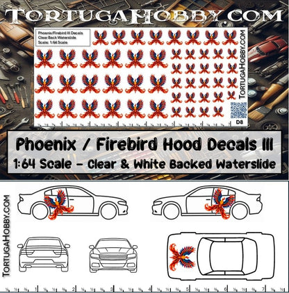 Phoenix/Firebird III - Clear and White Waterslide Decals - 1:18, 1:24 & 1:64 Scale