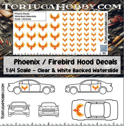 Phoenix/Firebird I - Clear and White Waterslide Decals - 1:18, 1:24 & 1:64 Scale