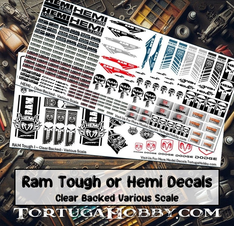 RAM Tough / Hemi - Water Slide Decals - Models & Pine Derby