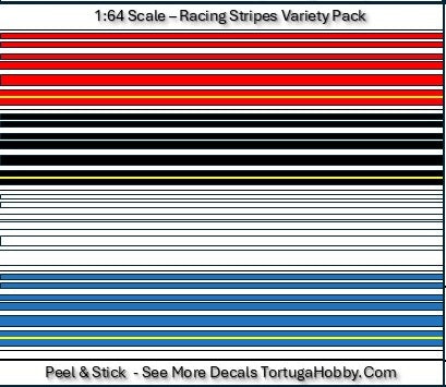1:64 Scale Racing Stripes - White Waterslide Decals - Variety Pack
