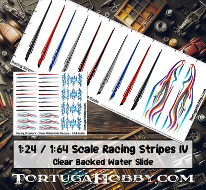 Racing Stripes V - Clear Water Slide Decals - 1:64, 1:24 & 1:18 Scale