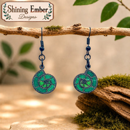 Nautilus-Inspired Hand-Painted Wood Earrings