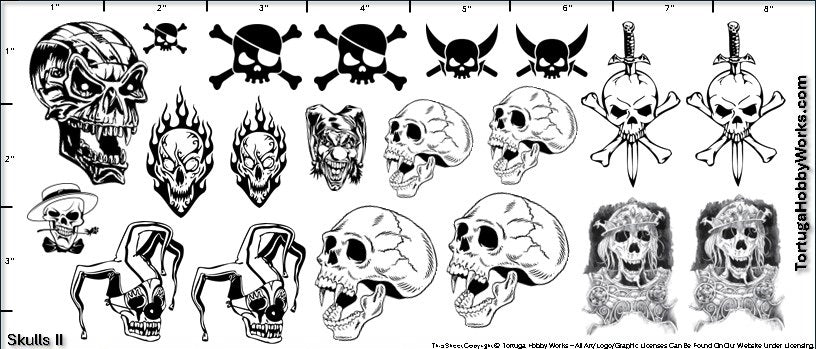 Skulls II - Clear Water Slide Decals - 1:24 Scale