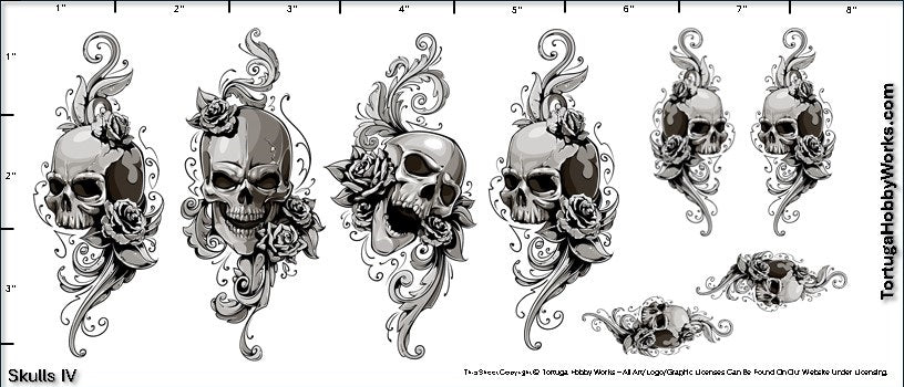 Skulls IV - Clear Water Slide Decals - 1:24 Scale