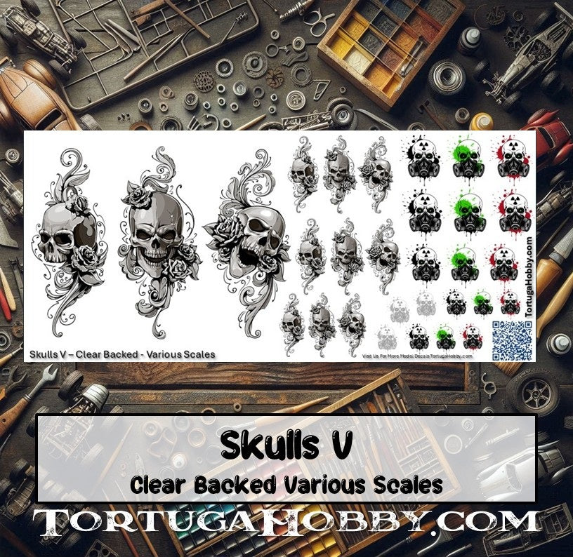 Decals - Skulls V - Clear Water Slide Decals - 1:24 Scale