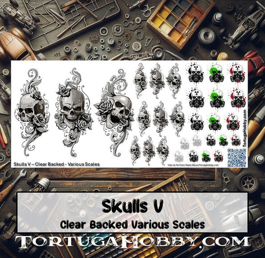 Decals - Skulls V - Clear Water Slide Decals - 1:24 Scale