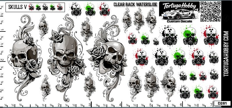 Skulls V - Clear Water Slide Decals - Models, Derby, Dioramas