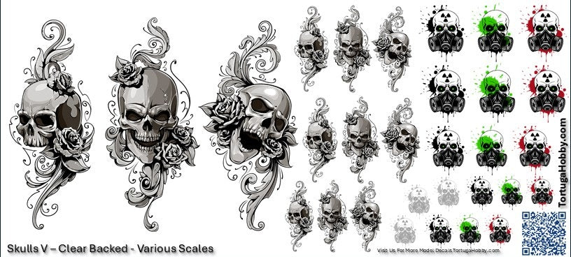 Decals - Skulls V - Clear Water Slide Decals - 1:24 Scale