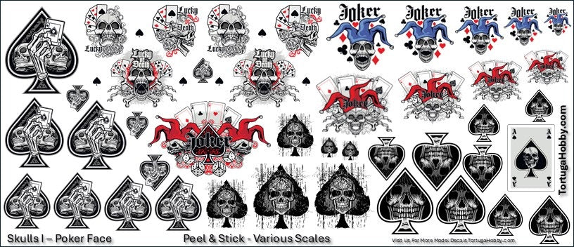 Decals - Skulls I - Poker Face - Decals - 1:24 & Various Scales
