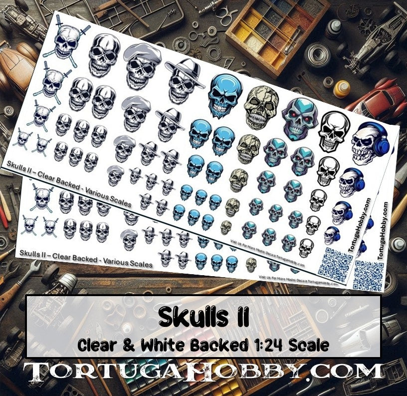 Decals - Skulls II - Clear Water Slide Decals - 1:24 Scale