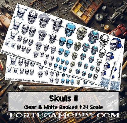 Decals - Skulls II - Clear Water Slide Decals - 1:24 Scale