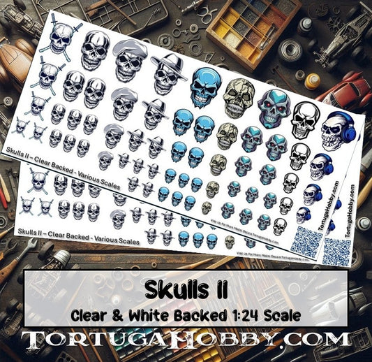 Decals - Skulls II - Clear Water Slide Decals - 1:24 Scale